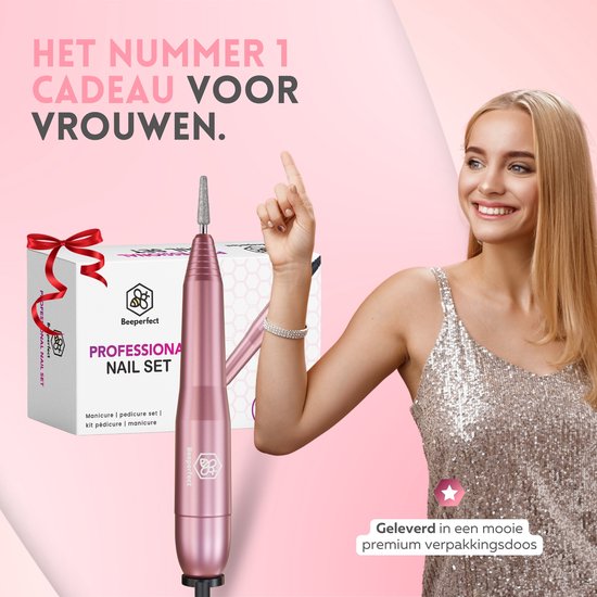 Beeperfect® Elektrische Nagelvijl - Nagelfrees - Manicure en Pedicure set - 12 Bitjes en 60 Schuurrolletjes - 4 Extra accessoires - Roze