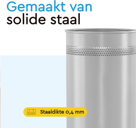 BRASQ Prullenbak Metaal Kantoor/ Thuisgebruik - Vuilnisbak - Afvalemmer - Papierbak - Rond - Prullenbakken - Zilver 21 liter