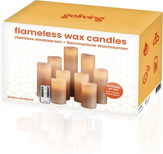 Goliving Led Kaarsen Met Afstandsbediening - Bewegende Vlam - Echte Wax - 2x Afstandsbediening - Set van 9