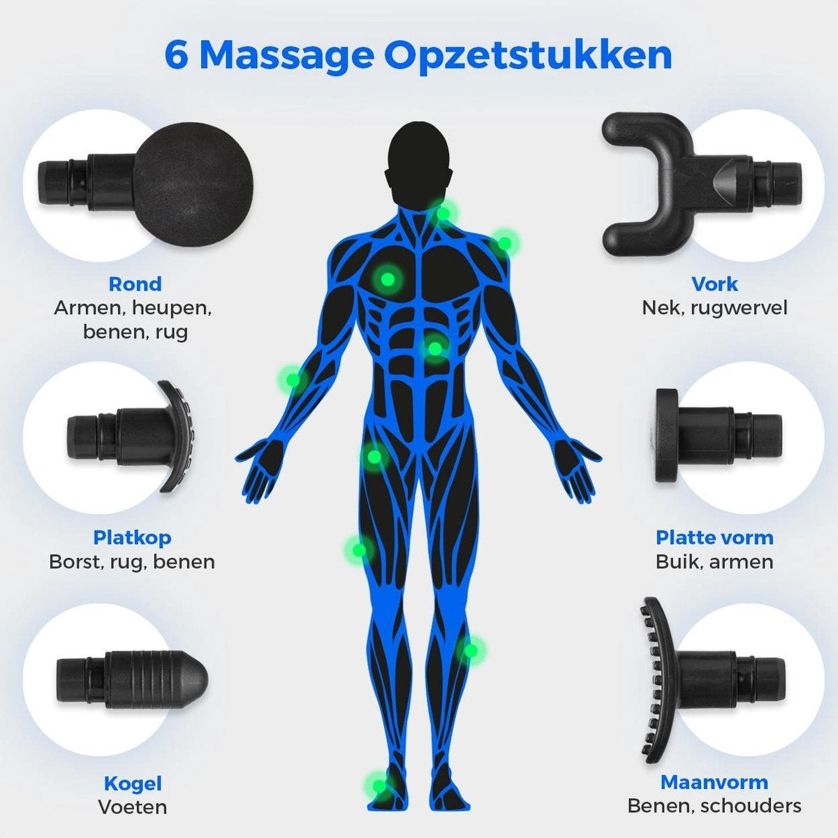 Auronic Massage Gun - 6 Opzetstukken - 30 Standen - Professioneel Massage Apparaat - Zwart