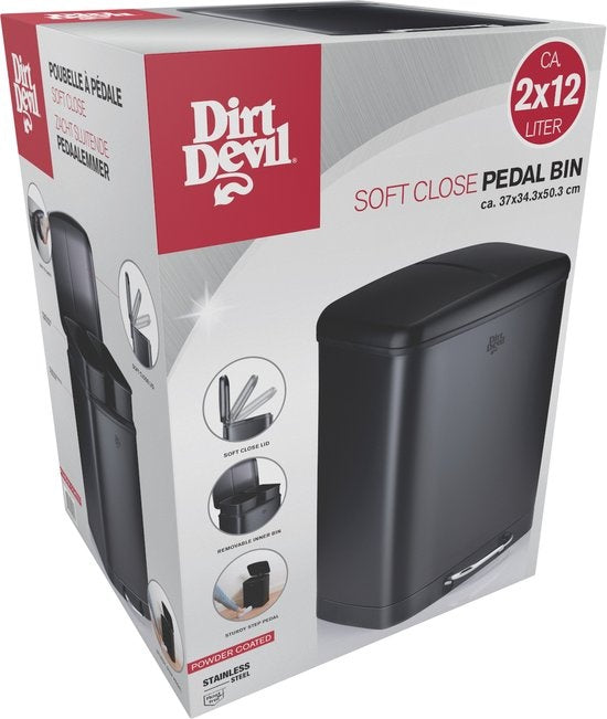 Dirt Devil Pedaalemmer - Prullenbak Afvalscheiding - 2x 12L - Zwart