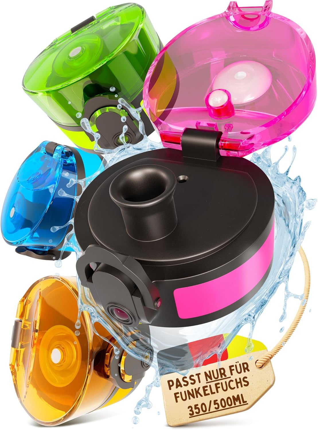 Funkelfuchs® Vervangingsdeksel voor drinkfles 500ml (Roze) - Alleen geschikt voor Funkelfuchs drinkflessen