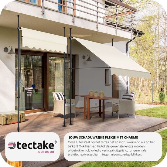 tectake - klemluifel - Zonnescherm – Zonneluifel - Verstelbaar - Klem-zonwering - Zonnescherm Balkon - 150 x 180 cm - beige - zonwering - 404954