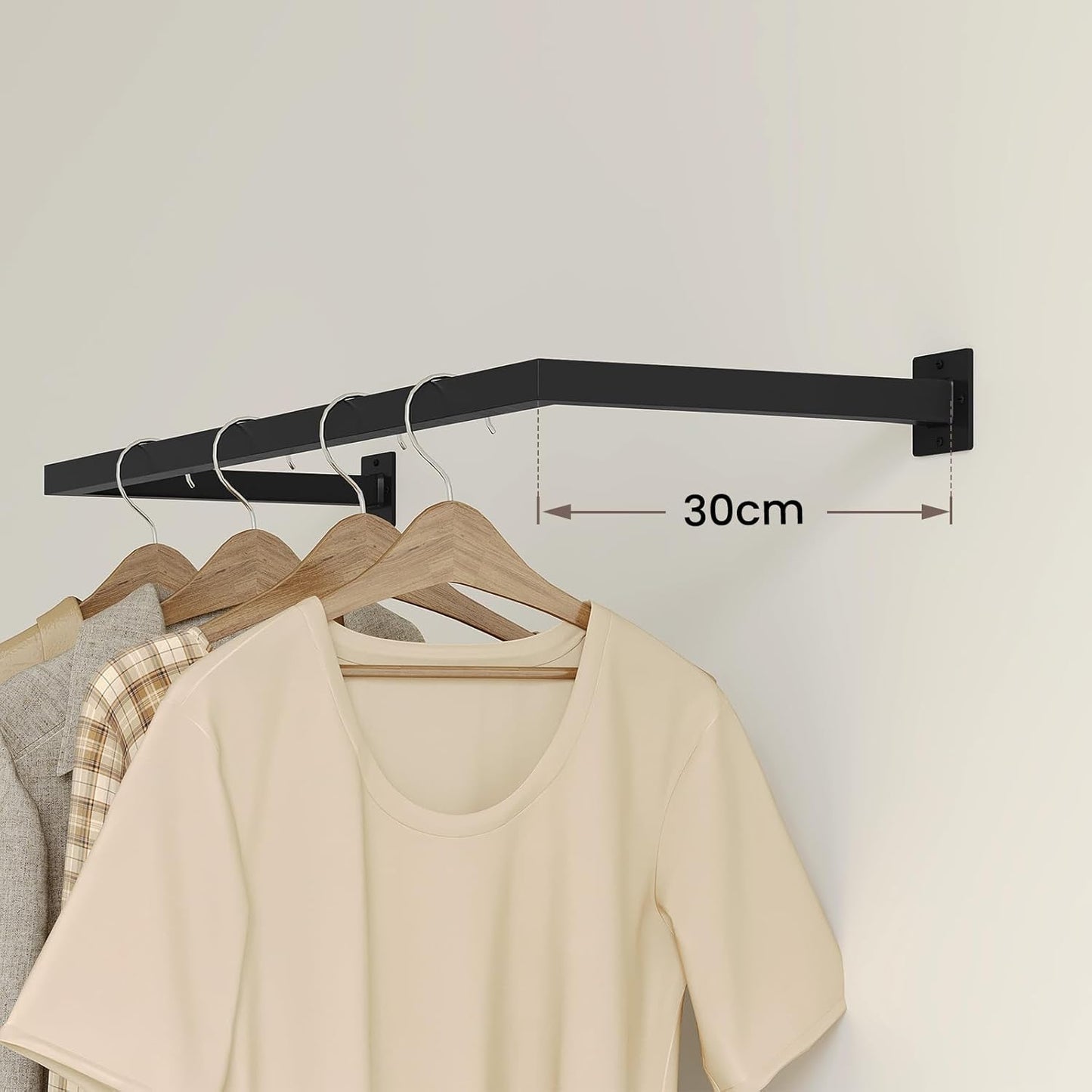 eSituro Wandkledingrek Zwart – Industrieel Kledingrek voor aan de Muur - 50 kg - 64 x 6,5 x 30 cm