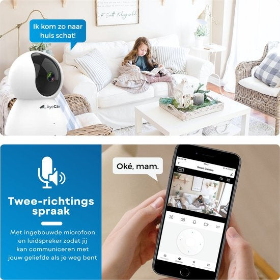 AyeCam Beveiligingscamera – Met App - WiFi - Bewegingssensor - Incl. 32GB SD - Camera Beveiliging - Huisdiercamera
