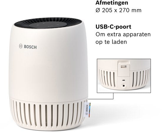 Bosch Air 500 Luchtreiniger – Verwijdert verontreinigingen - inclusief luchtfilter - stille modus – tot 23 m² – met USB-C-oplaadpoort
