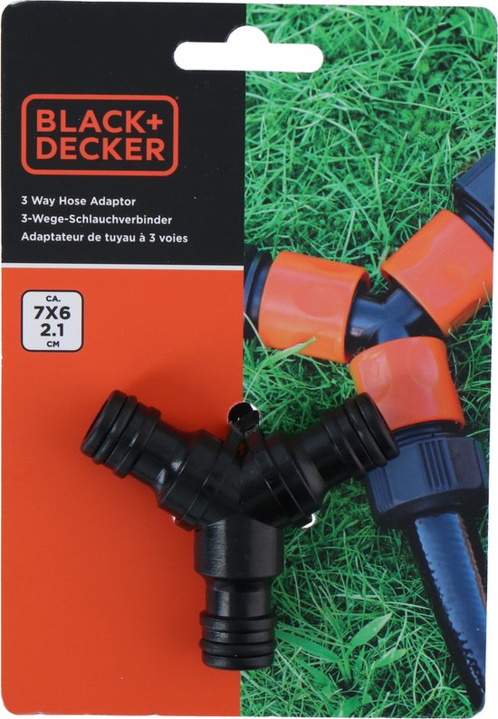 BLACK+DECKER Tuinslangkoppelstuk - 3-Weg - 7 x 6 x 2.1 CM - Zwart