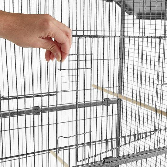 tectake® - vogelkooi - volière - met puntdak - 168 cm hoog - op wieltjes
