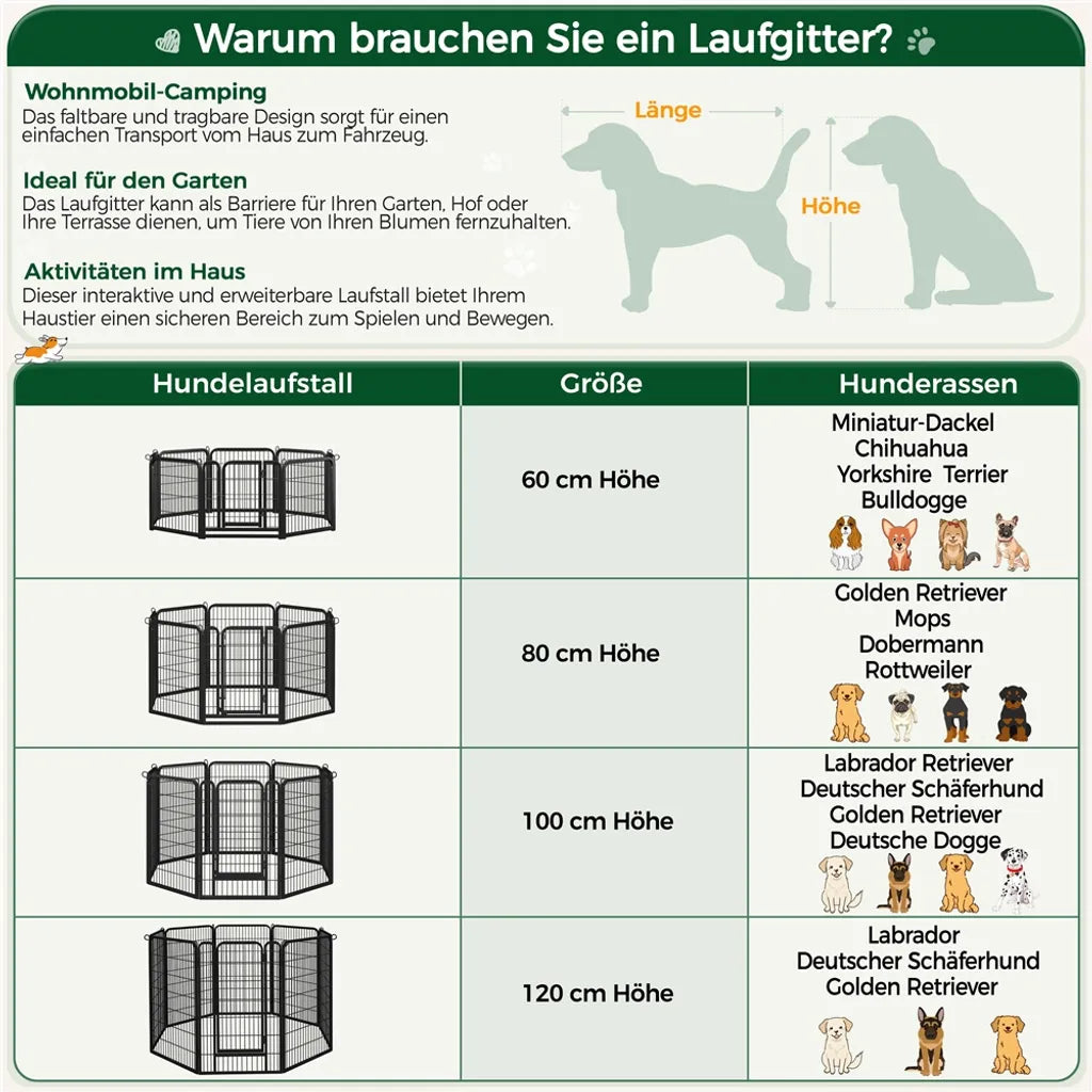 Yaheetech Puppyren 8 Panelen 100 x 68 cm - Zwart - Opvouwbare Hondenren met Deur voor Puppies en Kleine Huisdieren