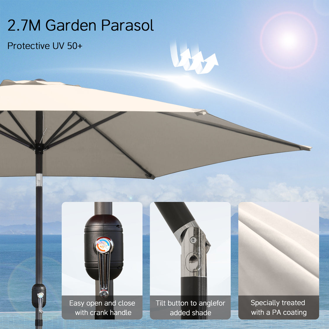 Angel Living Parasol - Ø300 cm - Kantelbaar - Beige