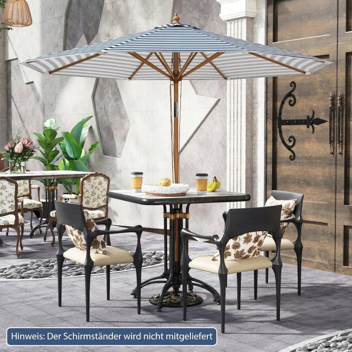Coast houten parasol 270 cm - blauw/wit gestreept