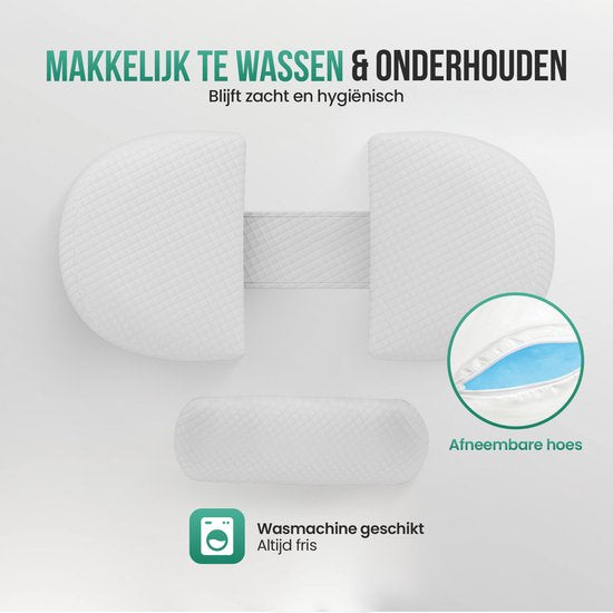 Avalo Zwangerschapskussen W-Vorm - Traagschuim - Zijslaapkussen Volwassenen - Verstelbare Wig - Buik-, Rug- & Beensteun - Voedingskussen - Lichaamskussen - Wasbare Hoes