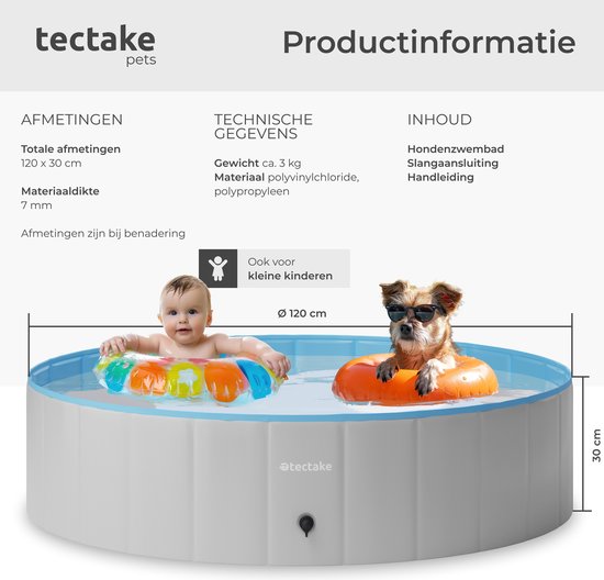 tectake® Hondenzwembad - Hondenpool- Zwembad voor honden - Ballenbak - Opvouwbaar - ⌀120 cm - Extra stevig - Eenvoudig te vullen en te legen