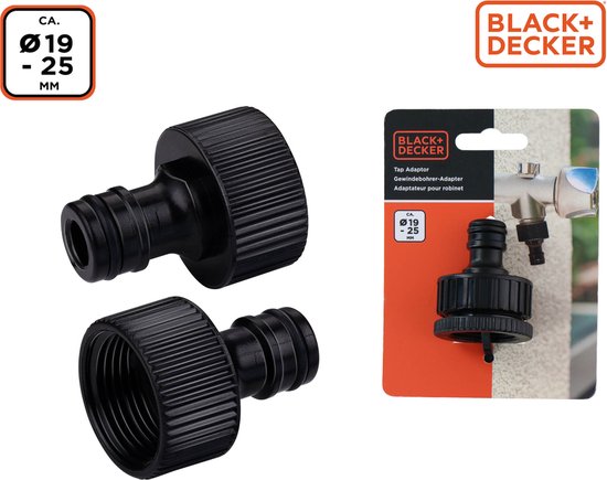 BLACK+DECKER Tap connector 3/4''-1'' - ⌀ 19-25 CM - Koppelstuk - Kunststof - Zwart