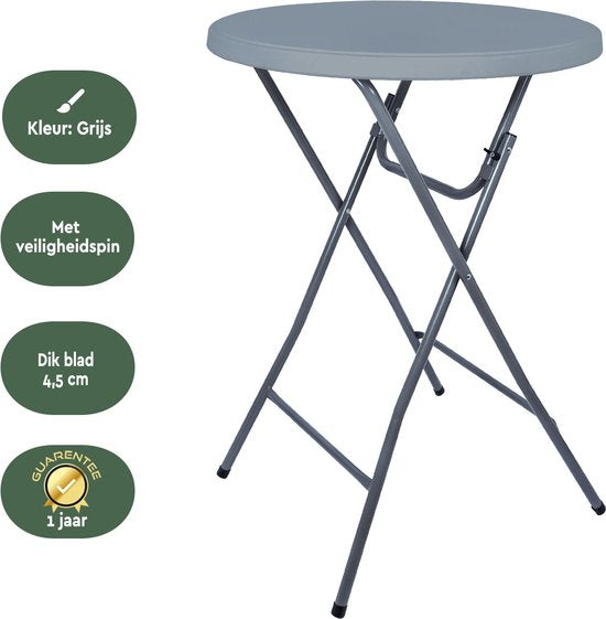BRASQ Statafel Grijs ø80 x 110 cm - Bartafel - Vouwtafel - Inklapbaar van kunststof en metaal voor binnen en buiten