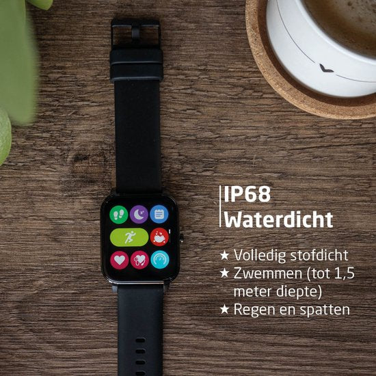 BREND Smartwatch voor Dames en Heren - Stappenteller, Bloeddrukmeter en Hartslagmeter - Sporthorloge - Waterdicht – Zwart