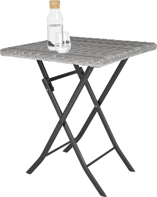 tectake® - wicker balkon- of tuinbistroset, zitgroep met 2 stoelen en 1 kleine eettafel, ruimtebesparend opklapbaar, tuinmeubelen, balkonmeubel klein balkon - lichtgrijs
