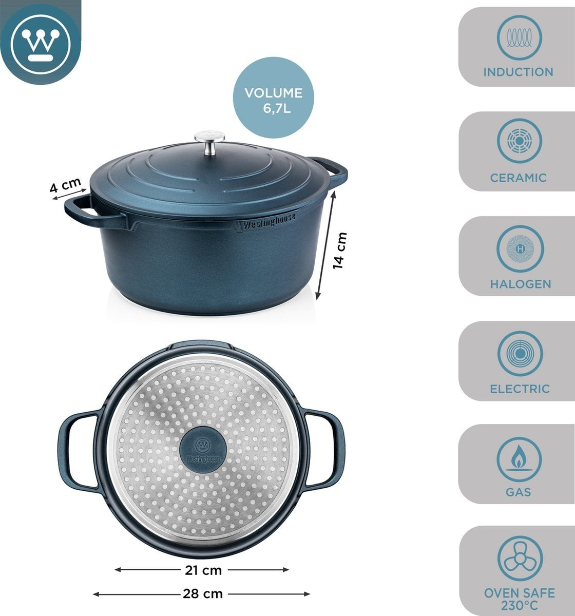 Westinghouse Performance Series Braadpan - Kookpan - Oven Geschikt - 28 cm - Blauw
