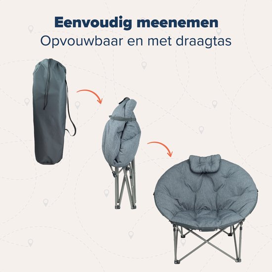 TRVLMORE Campingstoel - XL - Opvouwbaar - Incl. Draagtas - Kampeerstoel - Vlinderstoel - 150 kg draagvermogen - Grijs