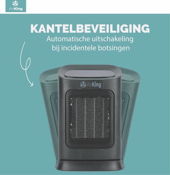 AirKing Elektrische Kachel - Compacte Keramische kachel met touchscreen - Kachelventilator 2 Standen 900 en 1800 Watt - Kantelbeveiliging - Draagbaar
