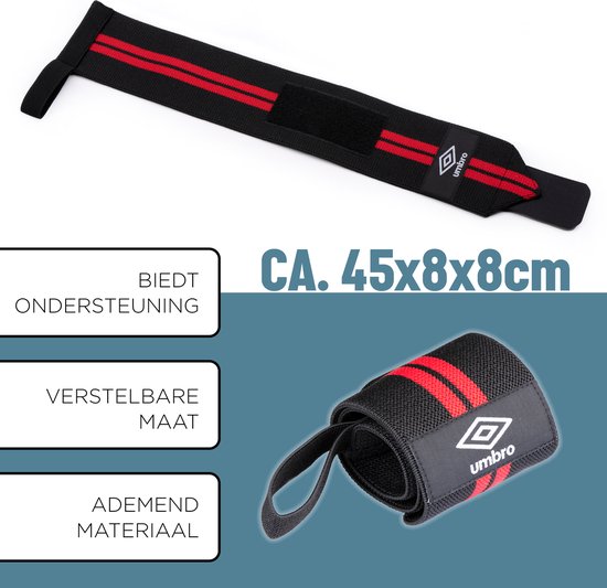 Umbro Polsbandages - 2 Stuks - Voor Fitness, Crossfit en Krachttraining - Rood/Zwart