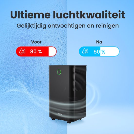 Auronic Luchtontvochtiger - Compact Serie - 12L per dag - Was-droog functie - Slaapkamer, Badkamer en Woonkamer - Vochtvreter voor in Huis - Zwart