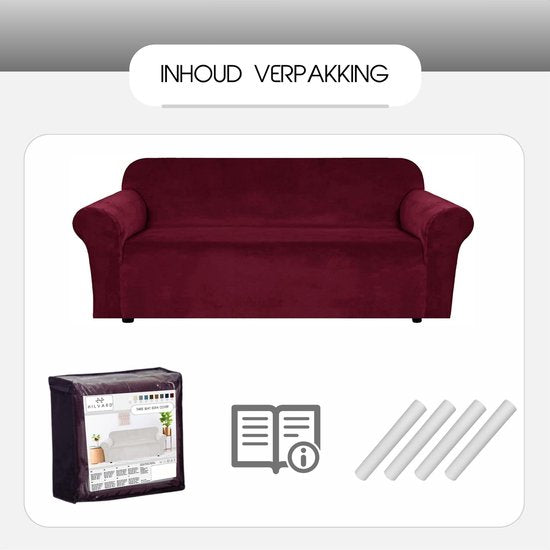 Hilvard - Bankhoes Stretch 3 zitsbanken - Zetelhoes - Bankbeschermer - Sofa Cover - Zetelbeschermer Huisdieren - Bank hoes - Wasbaar - Rood Bordeaux