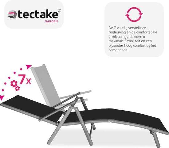 tectake® - Ligstoel ligbed zonnebed - verstelbare rugleuning - donkergrijs