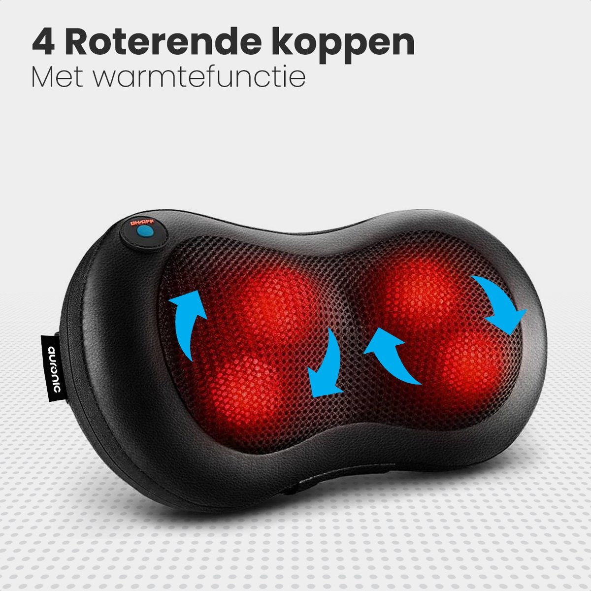 Auronic Shiatsu Massage kussen - Elektrisch Nek en Rug Massage Apparaat - 1.8m kabel - Warmte Functie – Zwart