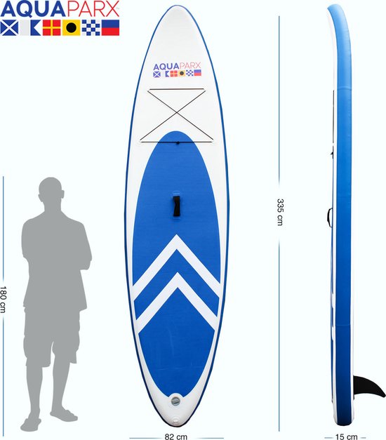 AQUAPARX MKII Professional Sup Board - Opblaasbaar peddelboard - voor beginners en gevorderden - 1 persoon - compleet geleverd - wit/blauw