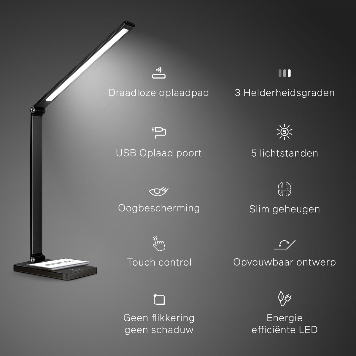 Bintoi® DL200 - Bureaulamp LED - Leeslamp - Bedlamp - Touch Control - Dimbaar - Wit en Warm Licht