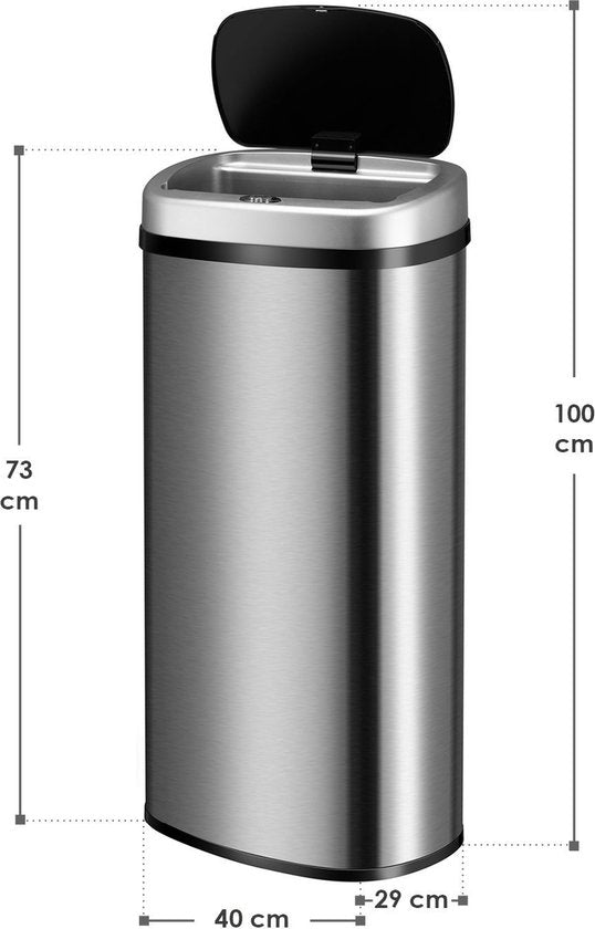 Automatische Prullenbak / Afvalemmer / Sensorprullenbak - 70 Liter - Zilver - Rechthoek