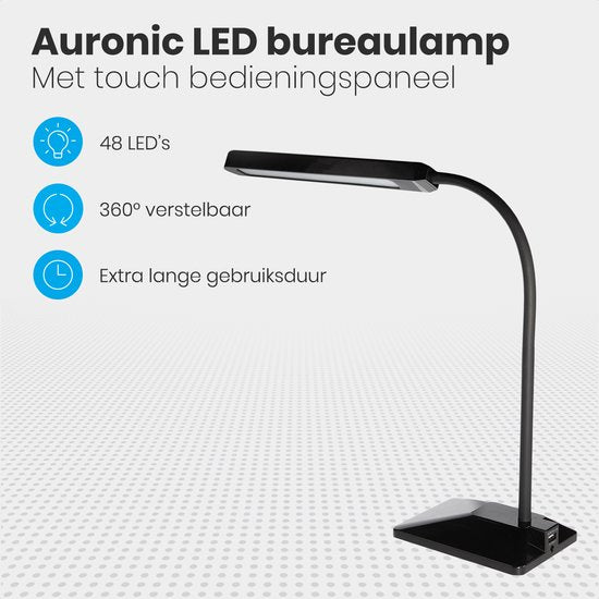 Auronic Bureaulamp - Verstelbaar - LED - Zwart - 66 x 14.5 x 11 cm