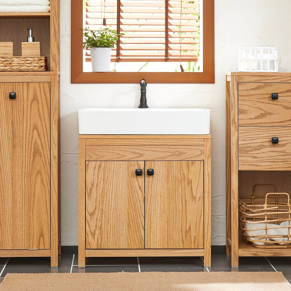 SoBuy Onderkast Voor Wastafel - 2 planken en 2 deuren - Max. 25KG - 60 x 35 x 60 cm - Houtkleur