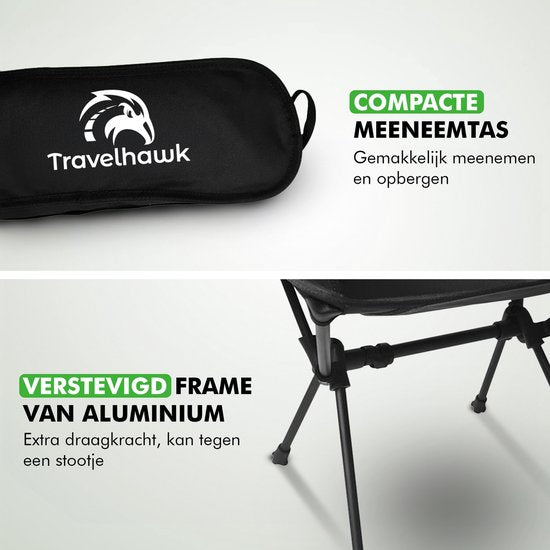 Travelhawk Campingstoel - Strandstoel - Strandstoel Opvouwbaar - Visstoel - Vouwstoel - Opvouwbaar - Inklapbaar - Lichtgewicht - Zwart