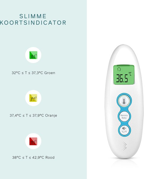 Bintoi® X100 - Digitale Oorthermometer - Infrarood Thermometer Voorhoofd - Temperatuurmeter - koortsthermometer voor volwassenen en baby's - Digitale thermometer lichaam - Instant meting in 1 seconde - Incl. batterijen