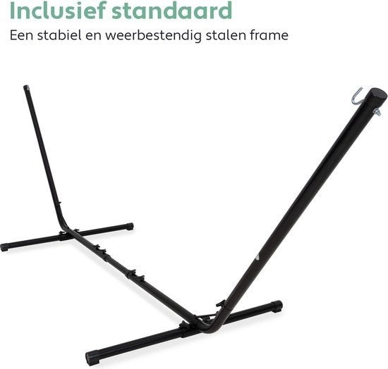 Vita5 Hangmat met Standaard – 2 Persoons – Verstelbare Lengte – Incl. Draagtas – Draaggewicht 205 kg – Grijs