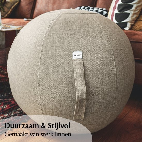 Bckz Zitbal Kantoor en Thuis 65 CM - Luxe Yoga Bal - Zitballen met Hoes - Ergonomische Bureaustoel Bal - Linnen Zandgrijs