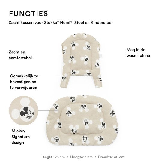 Stokke Nomi kussen, Mickey Signature - Voor zachtheid en comfort op de Nomi stoel & kinderstoel - Kinderen vanaf 6 maanden - Omkeerbaar en kan in wasmachine