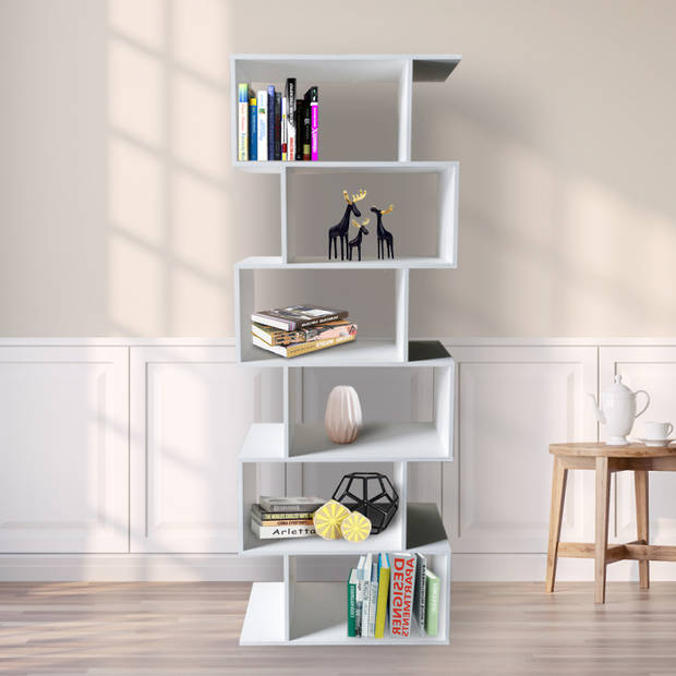 VDD Moderne Boekenkast - Wandkast met Gestapelde Kubussen - 185 cm Hoog - Wit - 30x70x185cm