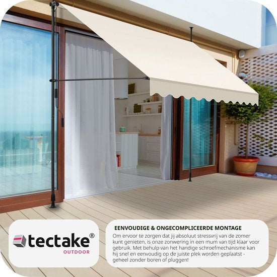 tectake - klemluifel - Zonnescherm – Zonneluifel - Verstelbaar - Klem-zonwering - Zonnescherm Balkon - 300 x 180 cm - beige – zonwering - 404963