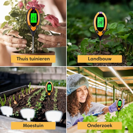 Vulpes Goods® Vochtmeter voor Planten - 4-in-1 - Vochtigheidsmeter - Binnen en Buiten - Hygrometer voor Kamerplanten - - pH, Lichtmeter, Temperatuurmeter en Vochtigheidsmeter - Vochtmeter Grond - PRO versie - Incl. Batterij