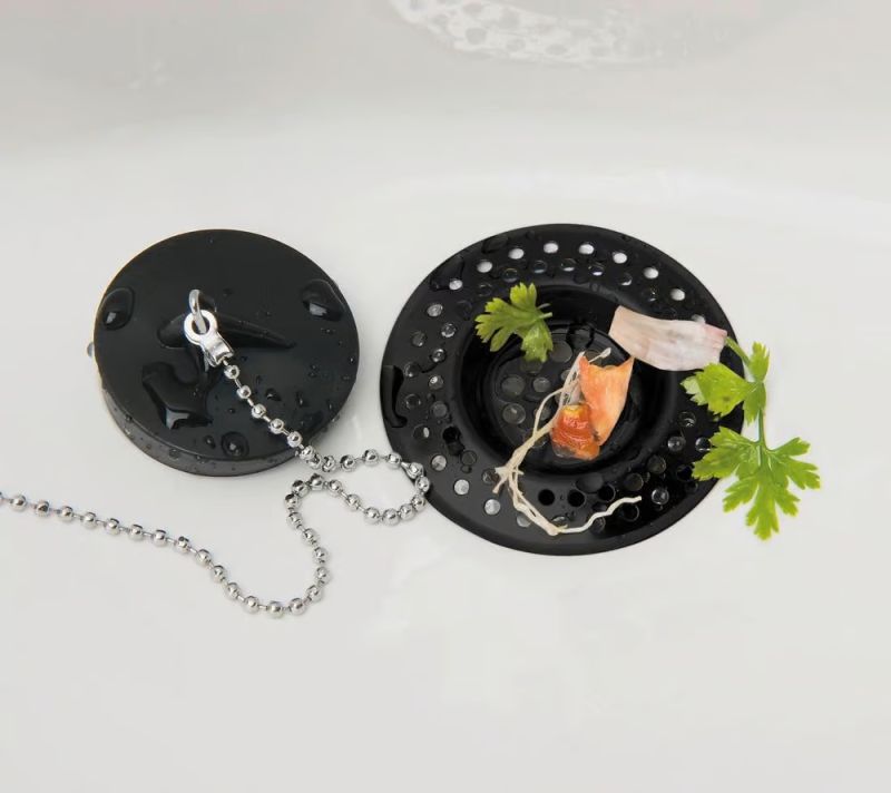WENKO Edda Afvoerzeef Set van 2 – Ø 7 cm – RVS – Zwart