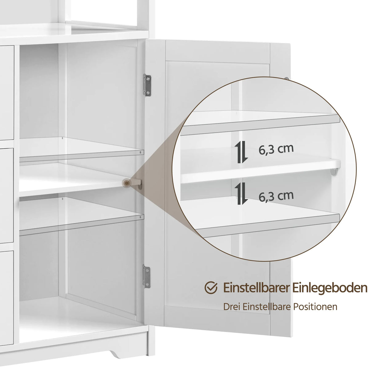 Yaheetech Badkamerkast Met 3 Lades – Voorzien Van Verstelbare Plank En Open Opbergvak En Metalen Beslag – Voor Badkamer Woonkamer En Slaapkamer – Wit Mdf En Metaal – 66 x 35 x 90 cm