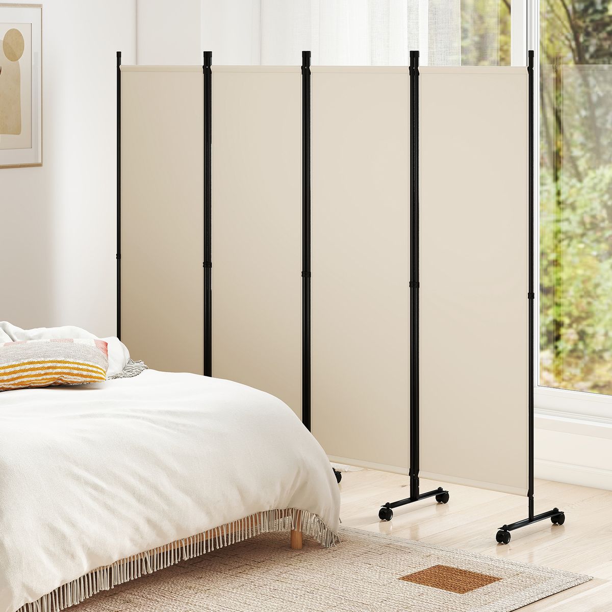 Coast 4-delige ruimteverdeler op wieltjes - opvouwbaar - inkijkbescherming - beige - 1 stuks
