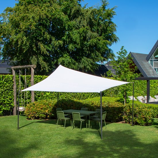 VONROC Premium Schaduwdoek - Tarp - Rechthoek - 400x300 cm – Waterafstotend - Wit – Incl. Opbergtas en bevestigingskoord