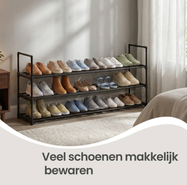 JOYFURNOS Schoenenrek 3-Laags - Zwart - 30 x 116 x 55 cm - Tot 18 Paar Schoenen