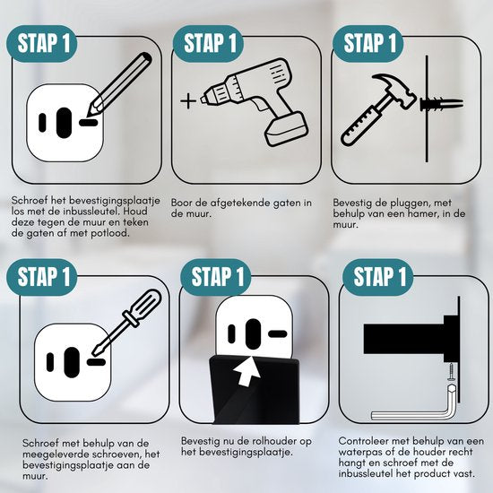 WC Rolhouder Inclusief Handdoekhaak - Toiletrolhouder - WC Papier Houder - WC Rol Houder RVS - Mat Zwart - Inclusief Montageset - Coopley