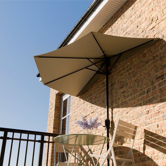 LifeGoods Balkon Parasol - Tuin - 270x135 cm - Halfronde Parasol - Waterdicht - UPF50+ - Taupe