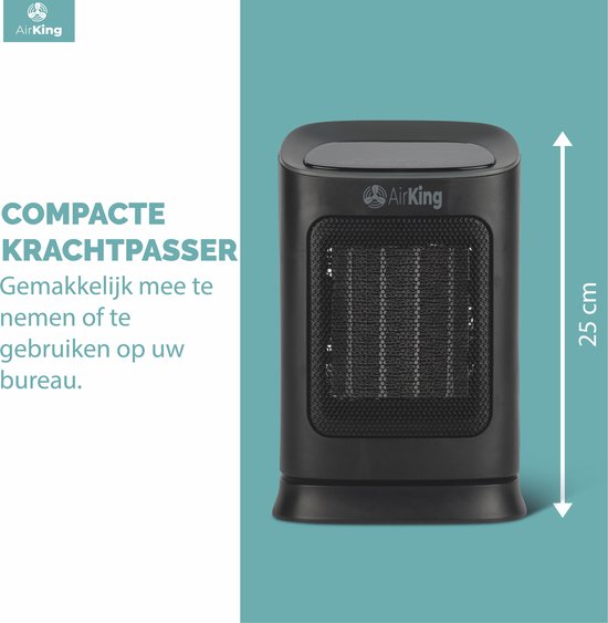 AirKing Elektrische Kachel - Compacte Keramische kachel met touchscreen - Kachelventilator 2 Standen 900 en 1800 Watt - Kantelbeveiliging - Draagbaar